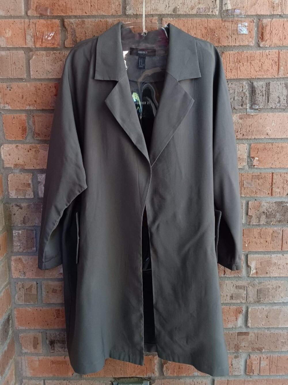Forever 21 Duster Open Front Drape Trench Lightweight Olive Jacket Size M